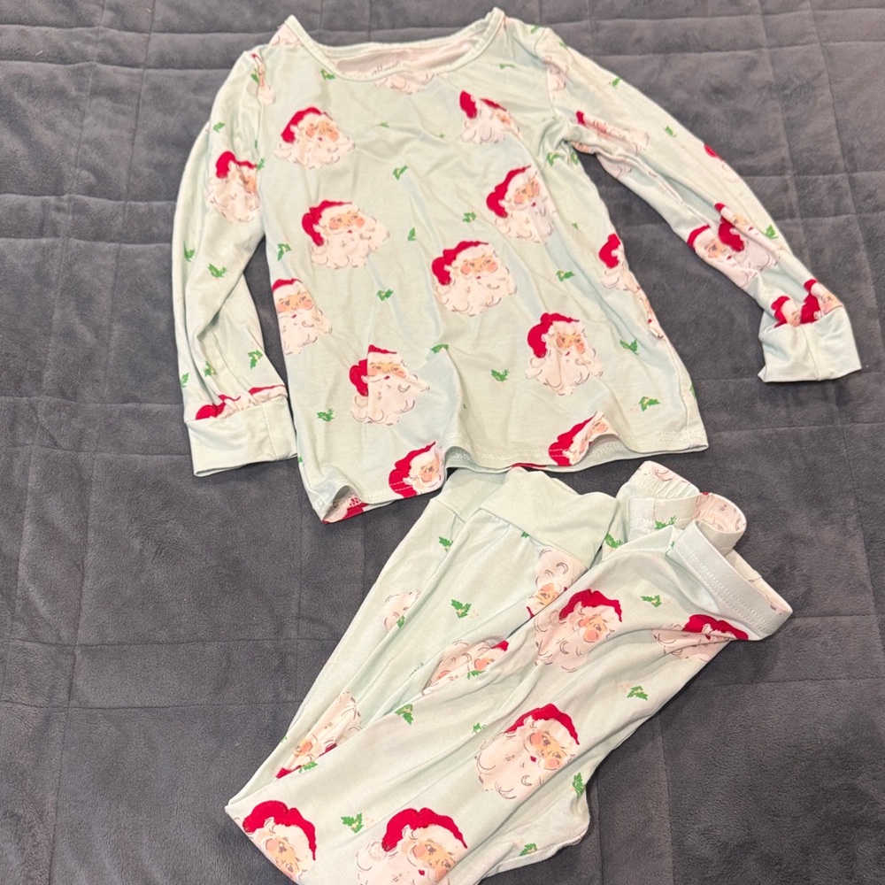 SweetHoney Festive Santa Pajama Set - Light Green and Red size 6Y